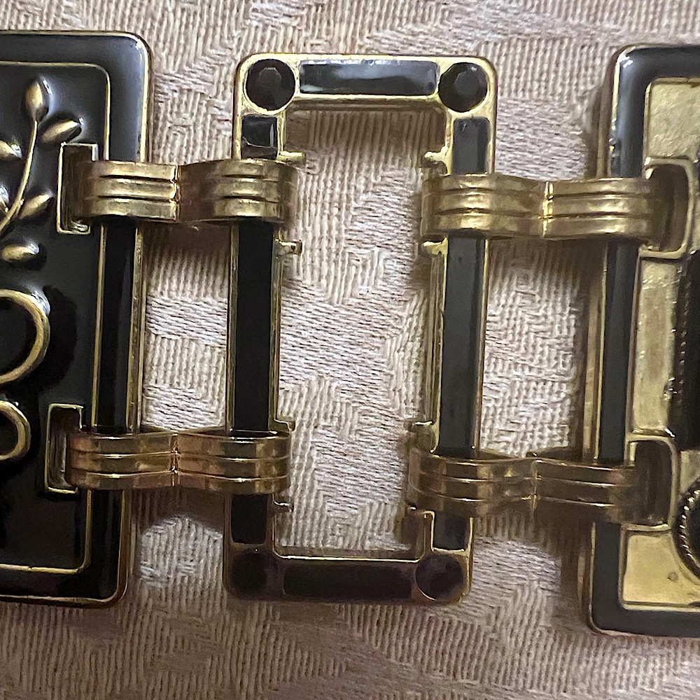 Vintage art deco belt gold & black floral geometric chain adjustable boho EUC - Picture 11 of 14